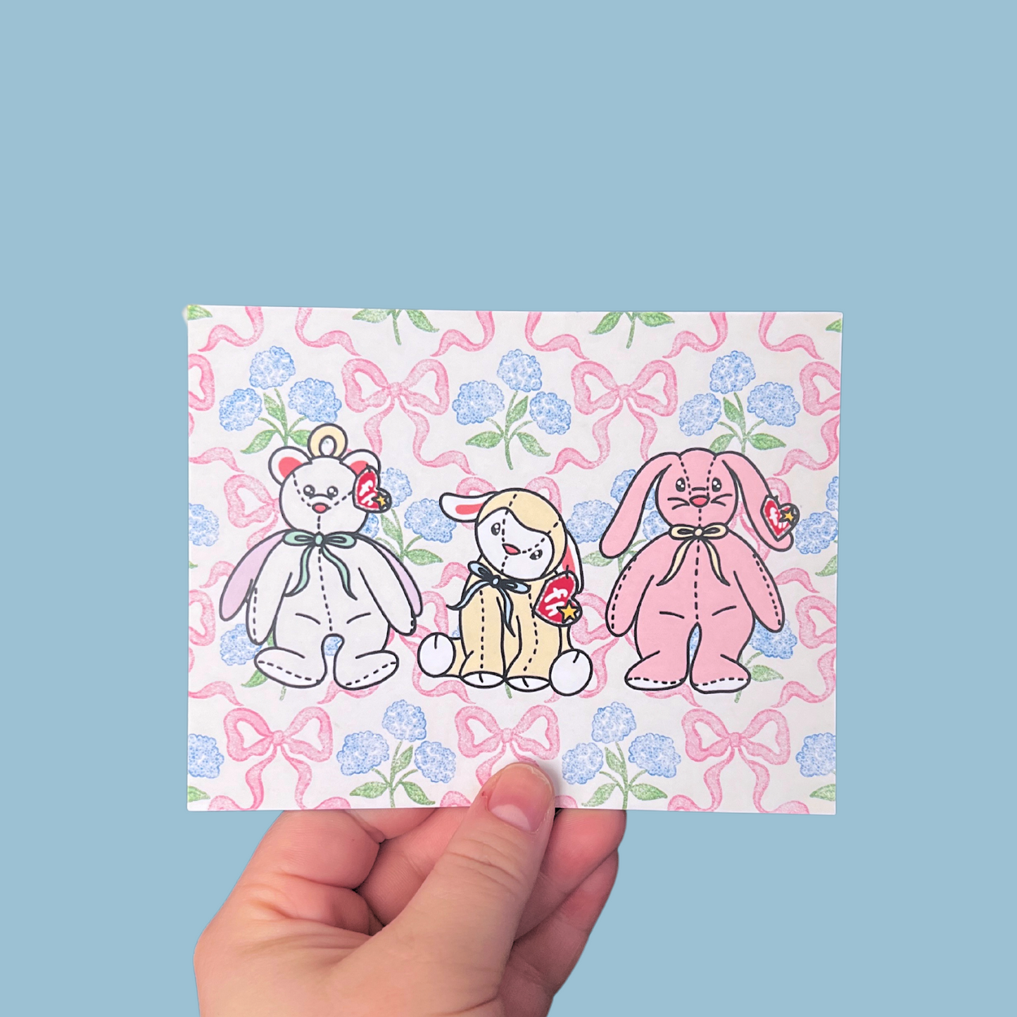 Nostalgic 90's Plushie Floral Bow Postcard