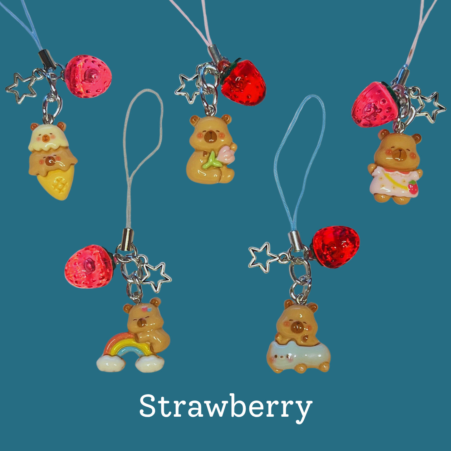 Capybara Tech Charm - Beaded & Strawberry