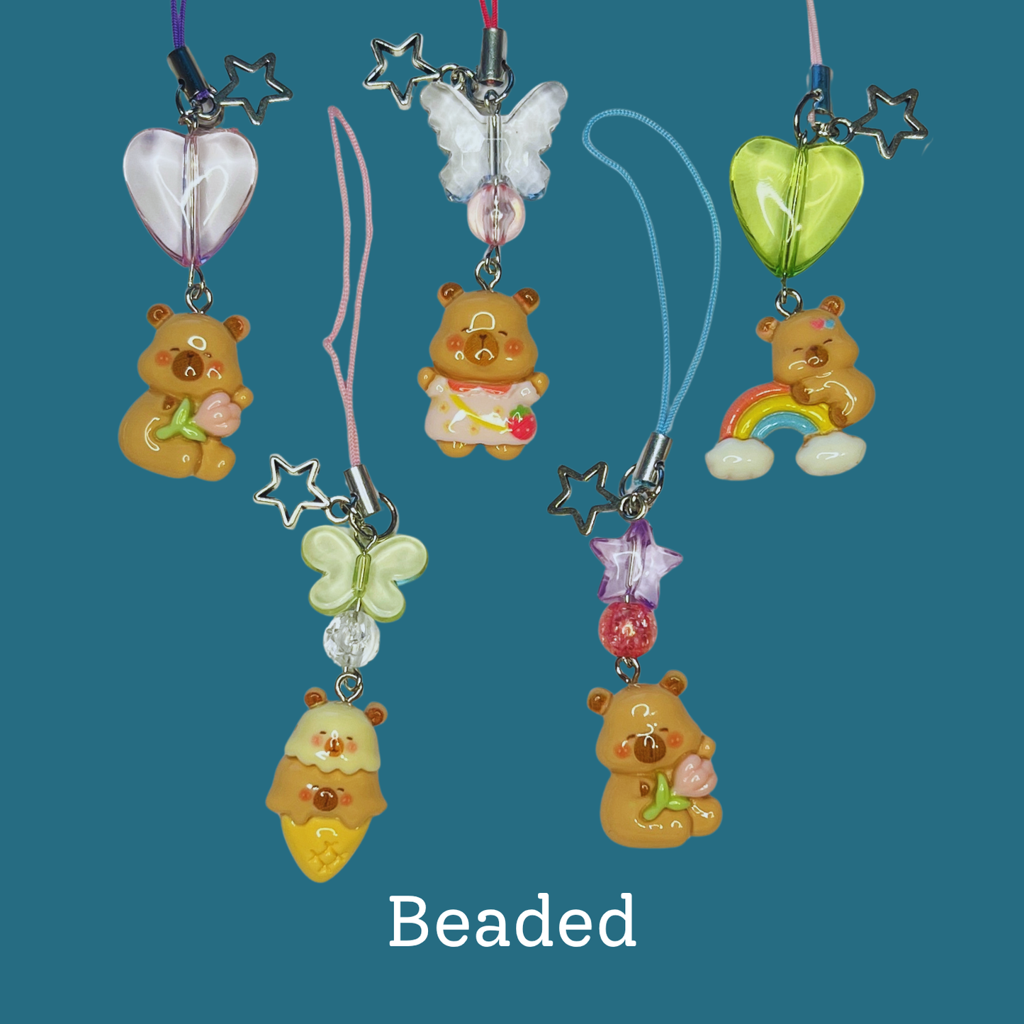 Capybara Tech Charm - Beaded & Strawberry
