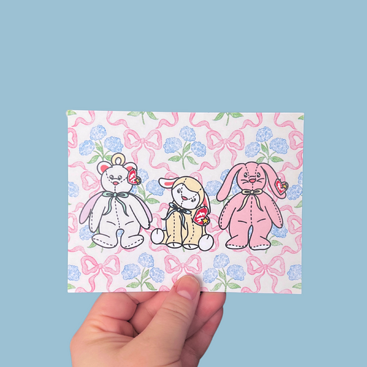 Beanie Bunny Floral Bow Postcard