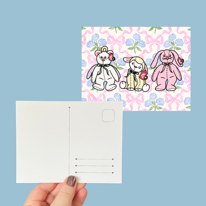 Beanie Bunny Floral Bow Postcard