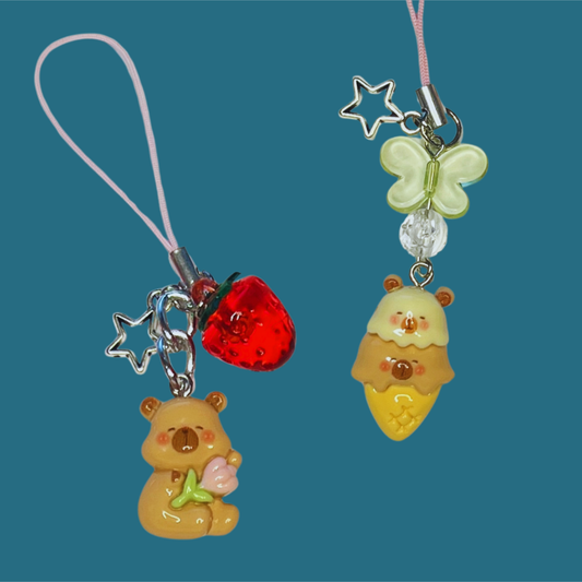 Capybara Tech Charm - Beaded & Strawberry