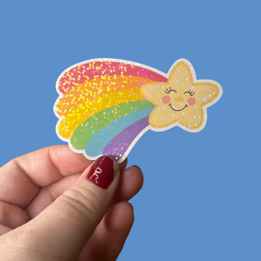 rainbow star pride glitter sticker