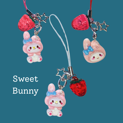 Kawaii Characters Strawberry Tech Charm | Cute Keychain Phone Bag Accessory