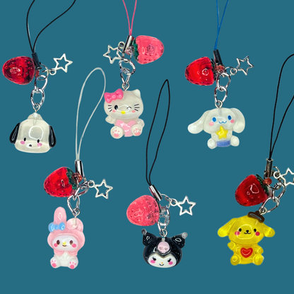 Kawaii Characters Strawberry Tech Charm | Cute Keychain Phone Bag Accessory