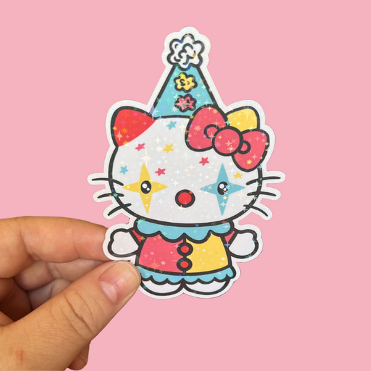 Kitty Clown Sparkle Sticker