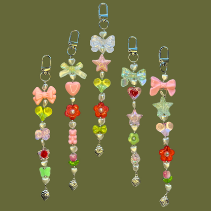 Strawberry Bow Beaded Keychain | Pastel Coquette Cottagecore Whimiscal Fairy Floral Accessory