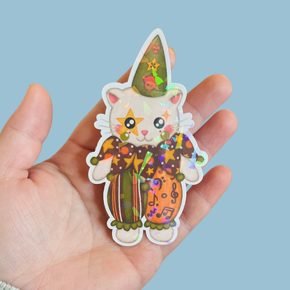 Fall Woodland Jester Kaleidoscope Holographic Sticker | Cozy Whimsical Cottagecore Critter Clown Trinket
